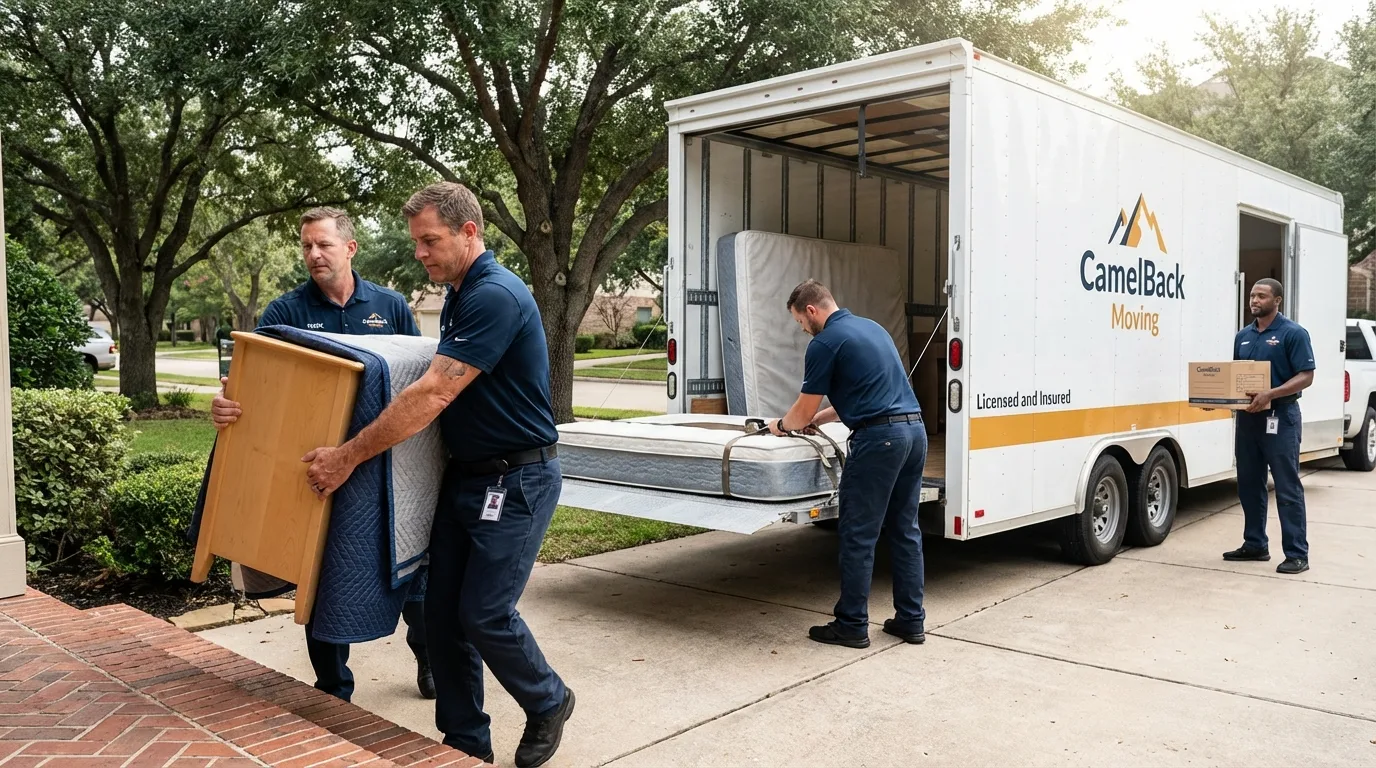 Crew loading residential truck for cross-state move from Nevada, MO