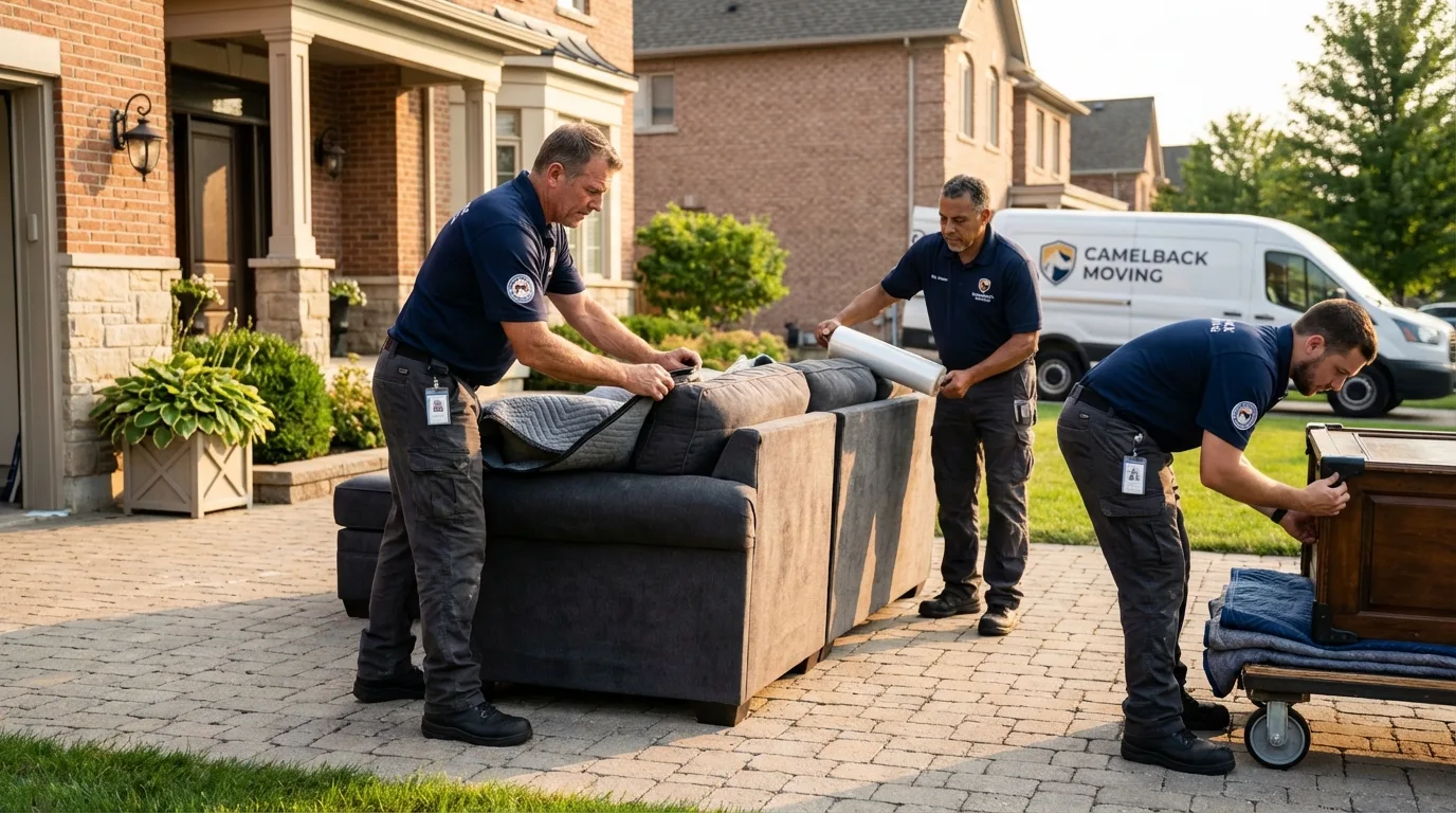 Large estate moving crew wrapping furniture in Nevada, MO